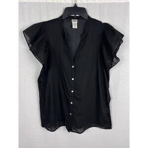 Route 66 Top Y2K Button Up Shirt Sheer Ruffle Whimsigoth Punk Emo Office Siren